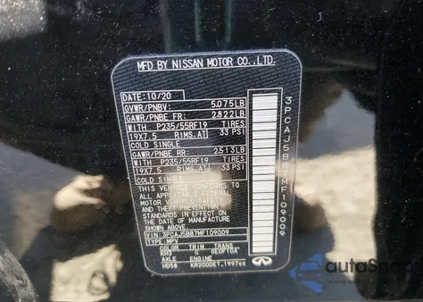 2021 Infiniti Qx50 Luxe z USA, uszkodzony, nr VIN 3PCAJ5BB7MF109009